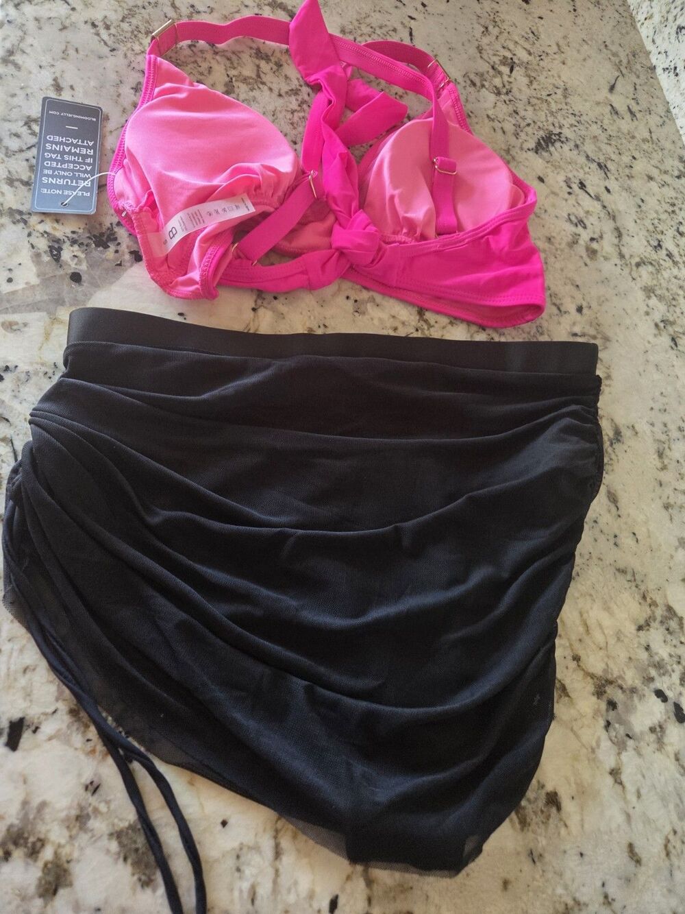 Blooming Jelly Women's 2-Piece Halter Bikini Top High-Waist Bottom Pink Black S - Picture 3 of 4
